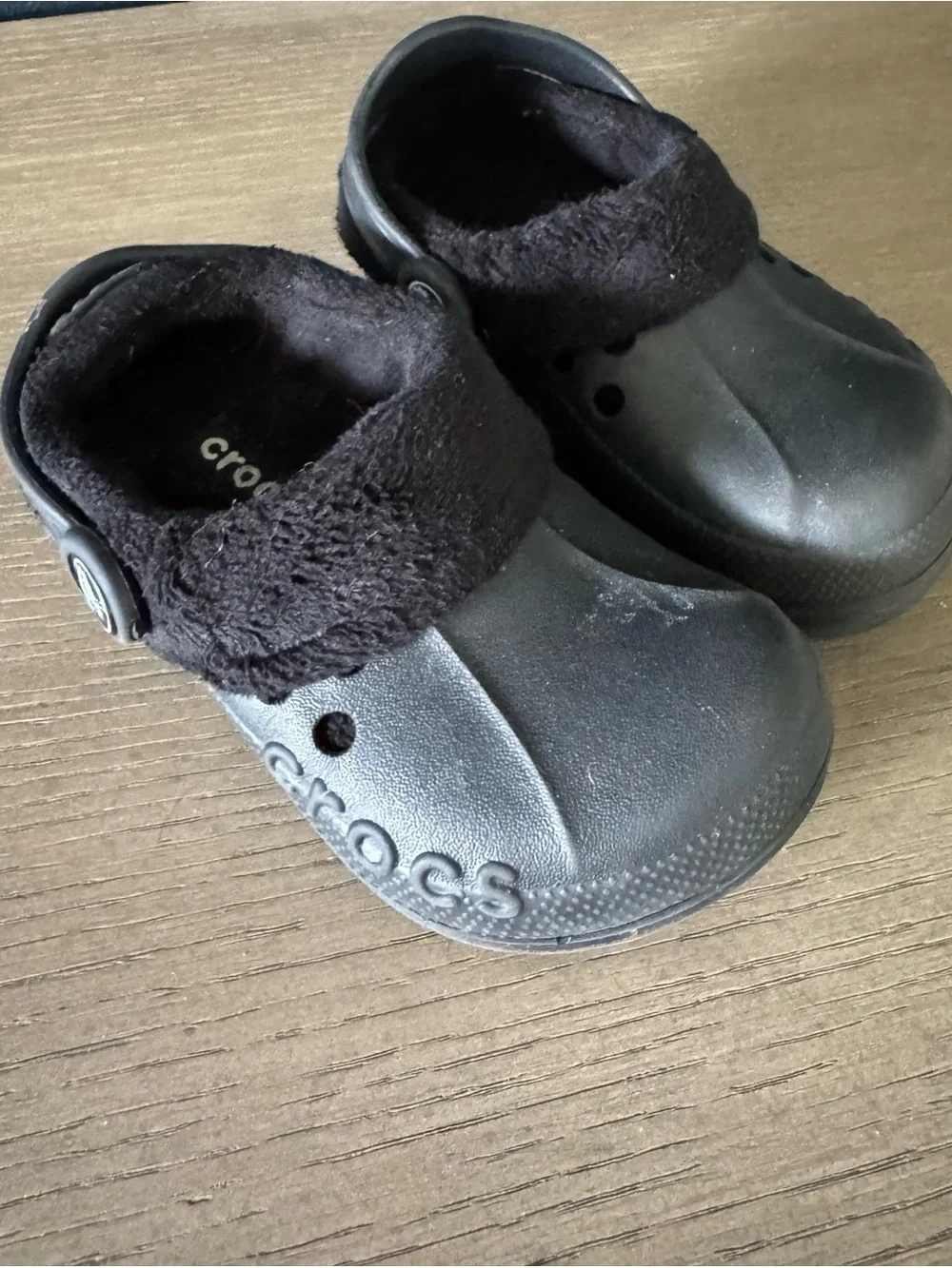 CROCS Kids Black Fuzzy Lined Clog with Heel Strap